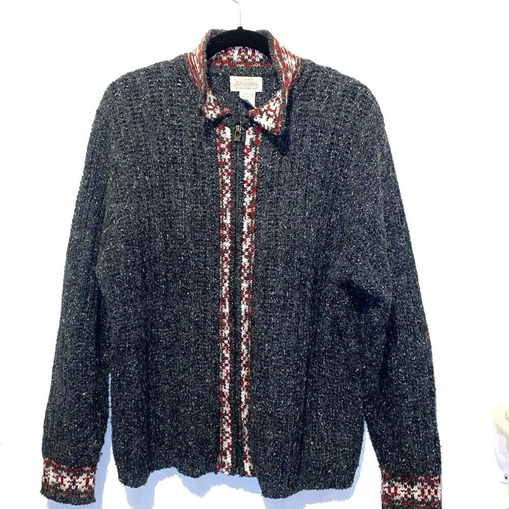 Vintage St. John's Bay Men's XL Tall Full Zip Fair Isle Cardigan Sweater XLT